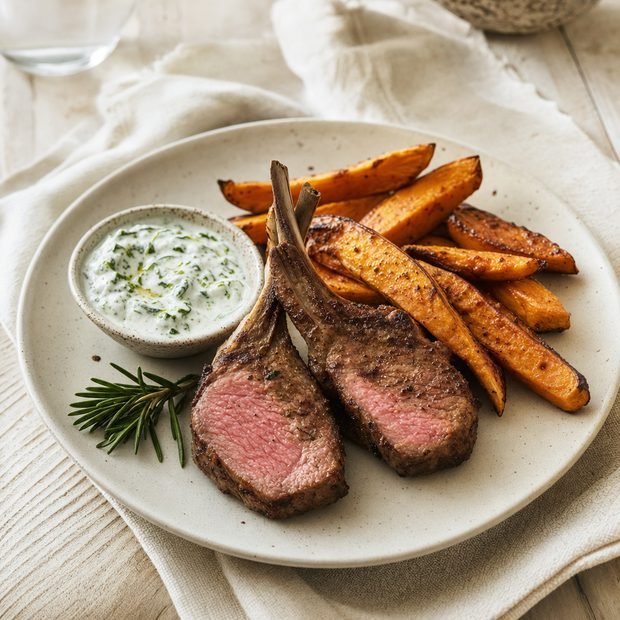 Air fryer lamb cutlets with kumara